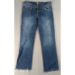 7 For All Mankind Women's Cropped Raw Hem Straight Leg Jeans S 30 Distressed USA